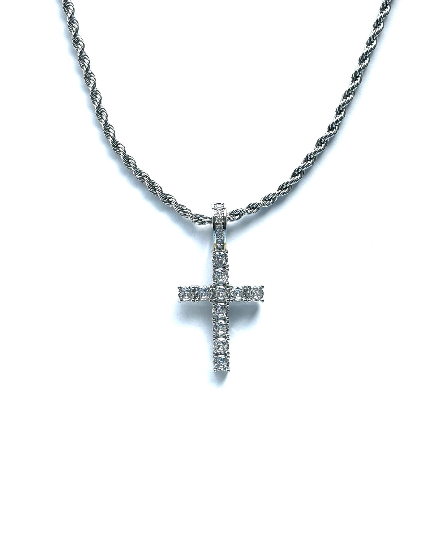 925 Sterling Silber Zirkonia Kreuz Anhänger + Halskette