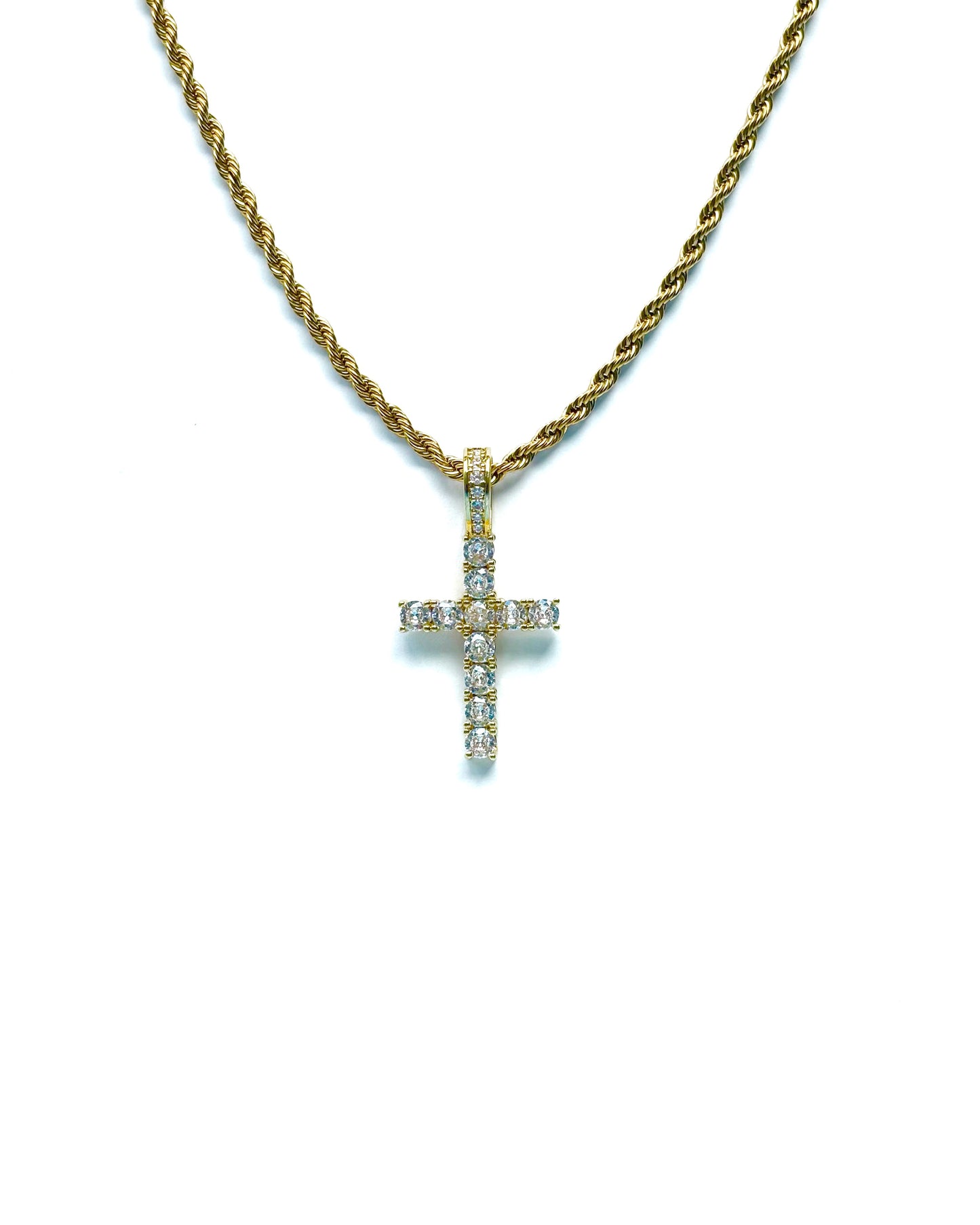 925 Sterling Silber Zirkonia Kreuz Anhänger + Halskette