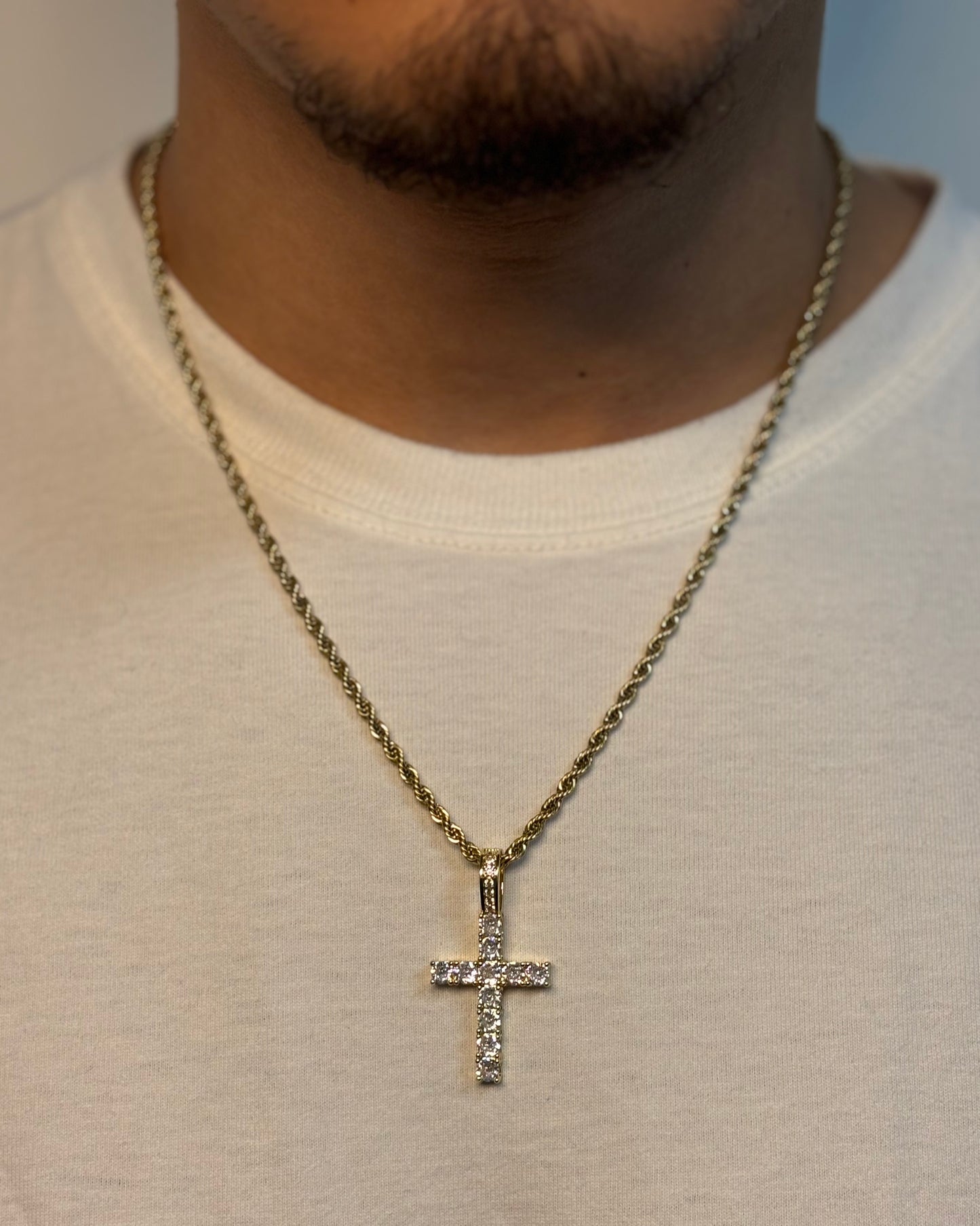 925 Sterling Silber Zirkonia Kreuz Anhänger + Halskette