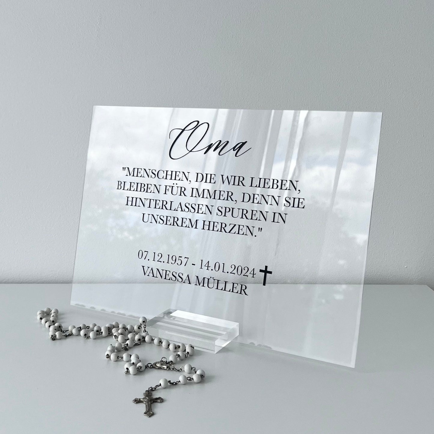 Personalisiertes Schild Eckform Transparent mit Halterung