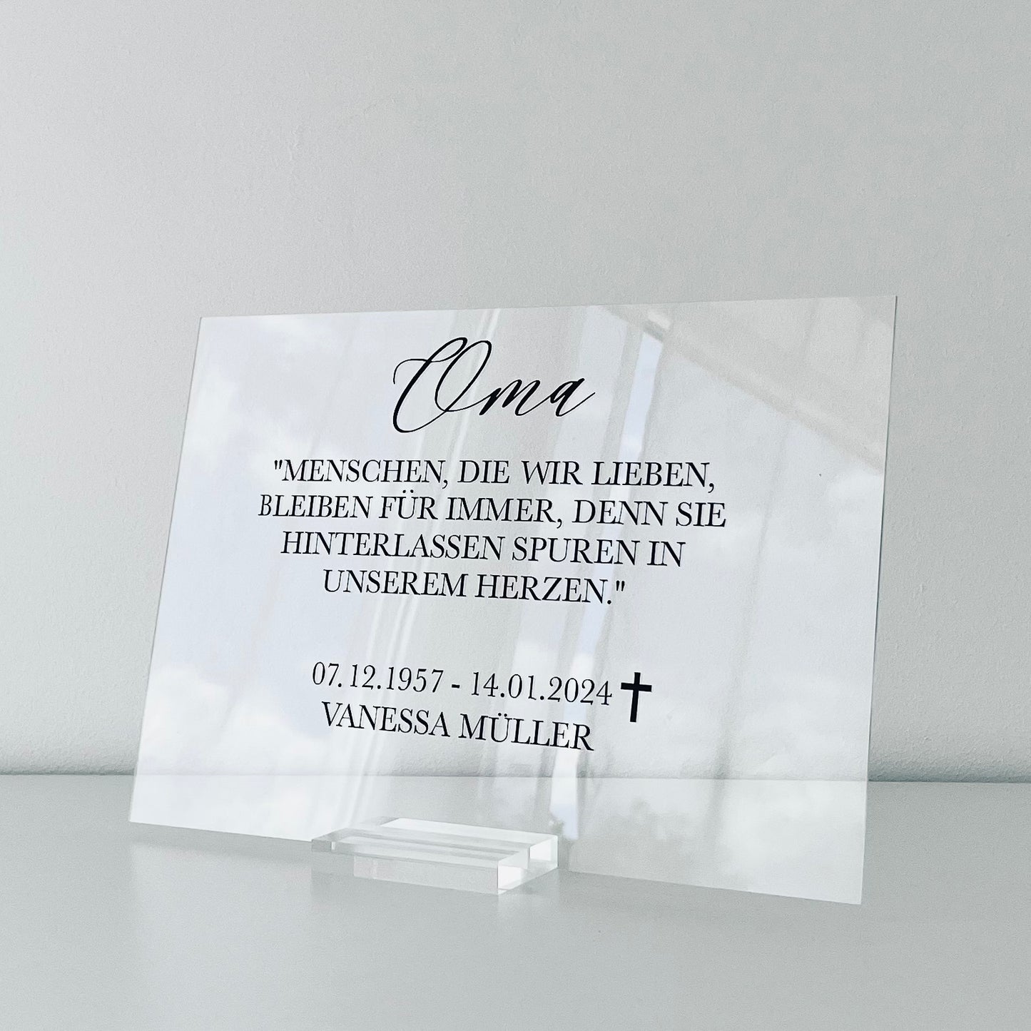 Personalisiertes Schild Eckform Transparent mit Halterung