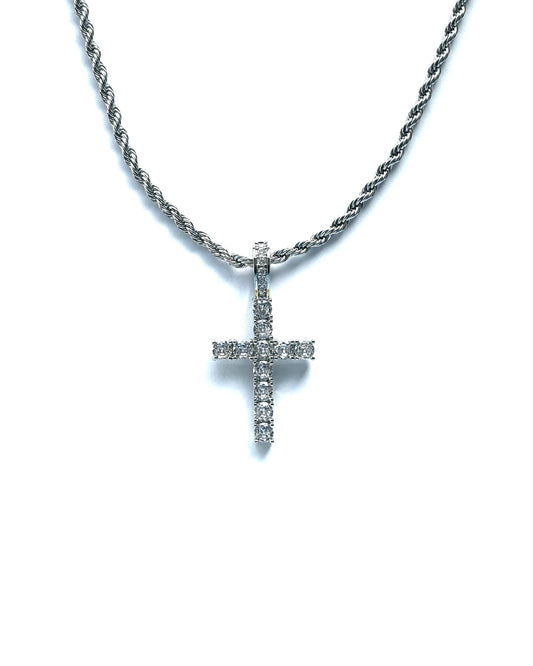 925 Sterling Silber Zirkonia Kreuz Anhänger + Halskette