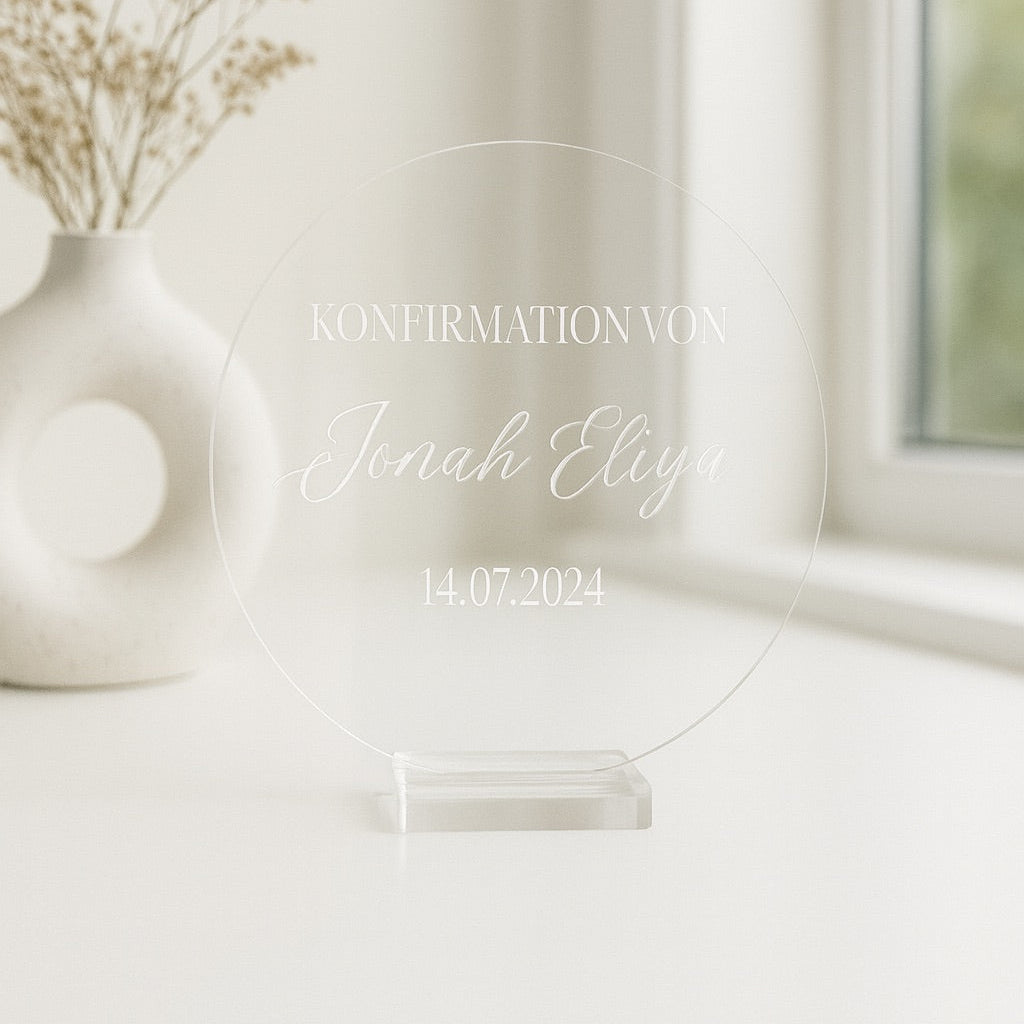 Personalisiertes Schild Kreisform Transparent mit Halterung