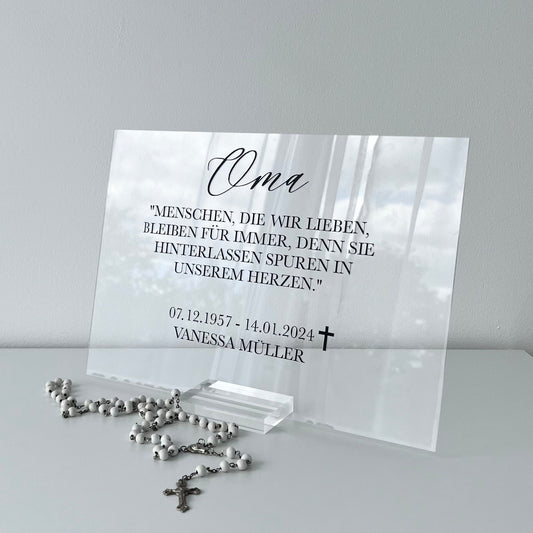 Personalisiertes Schild Eckform Transparent mit Halterung