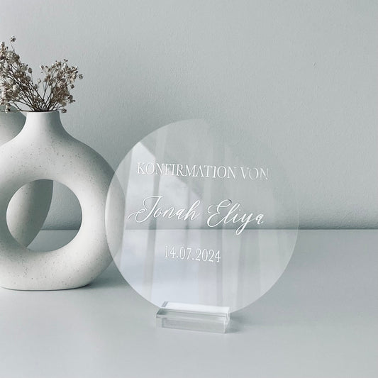 Personalisiertes Schild Kreisform Transparent mit Halterung
