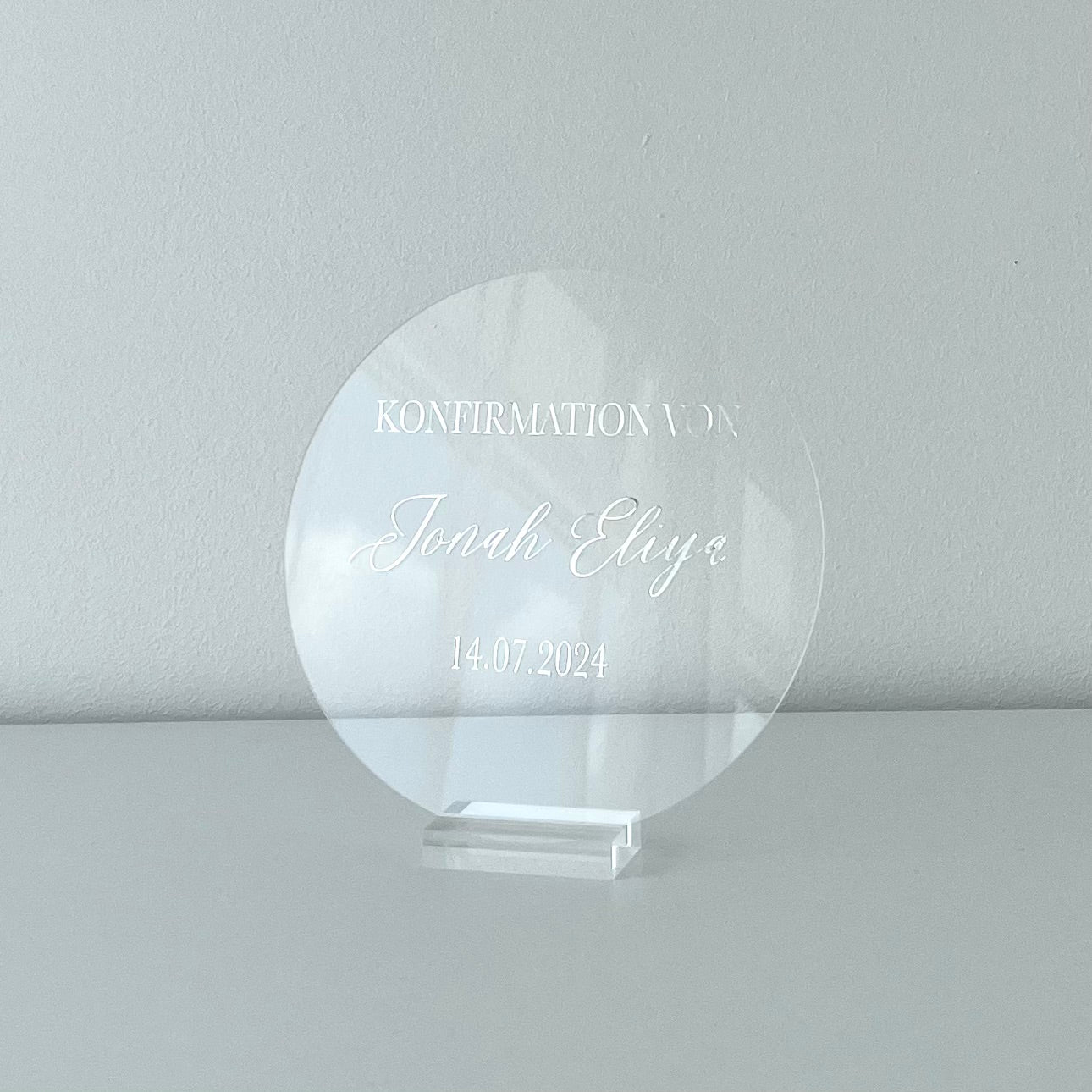 Personalisiertes Schild Kreisform Transparent mit Halterung