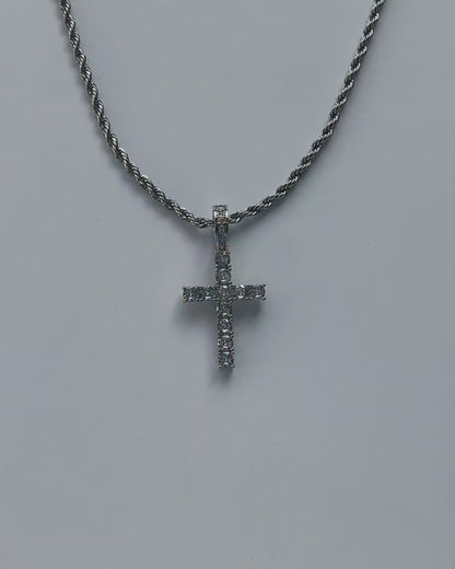 925 Sterling Silber Zirkonia Kreuz Anhänger + Halskette